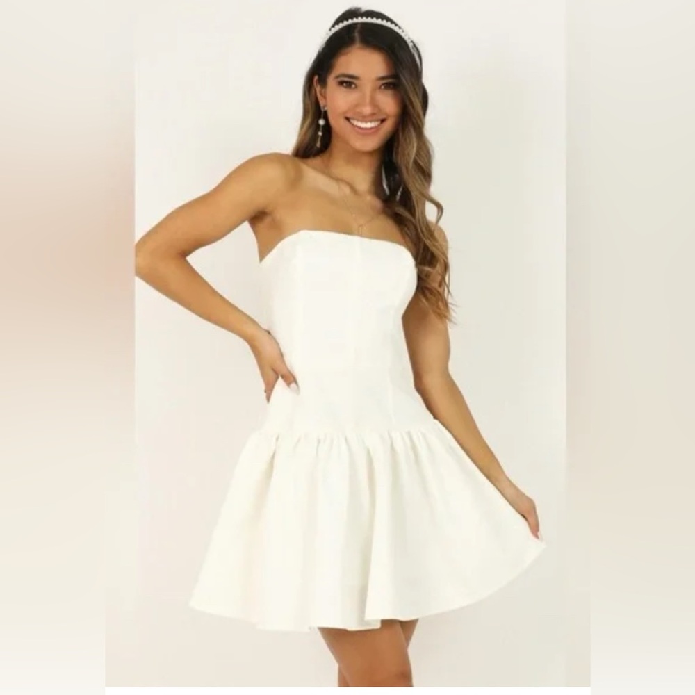 Showpo White Strapless mini drop waist Dress